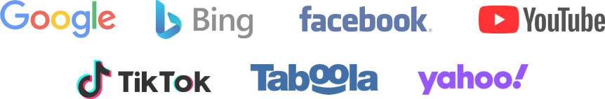 Google, Bing, Facebook, YouTube, TikTok, Taboola, Yahoo